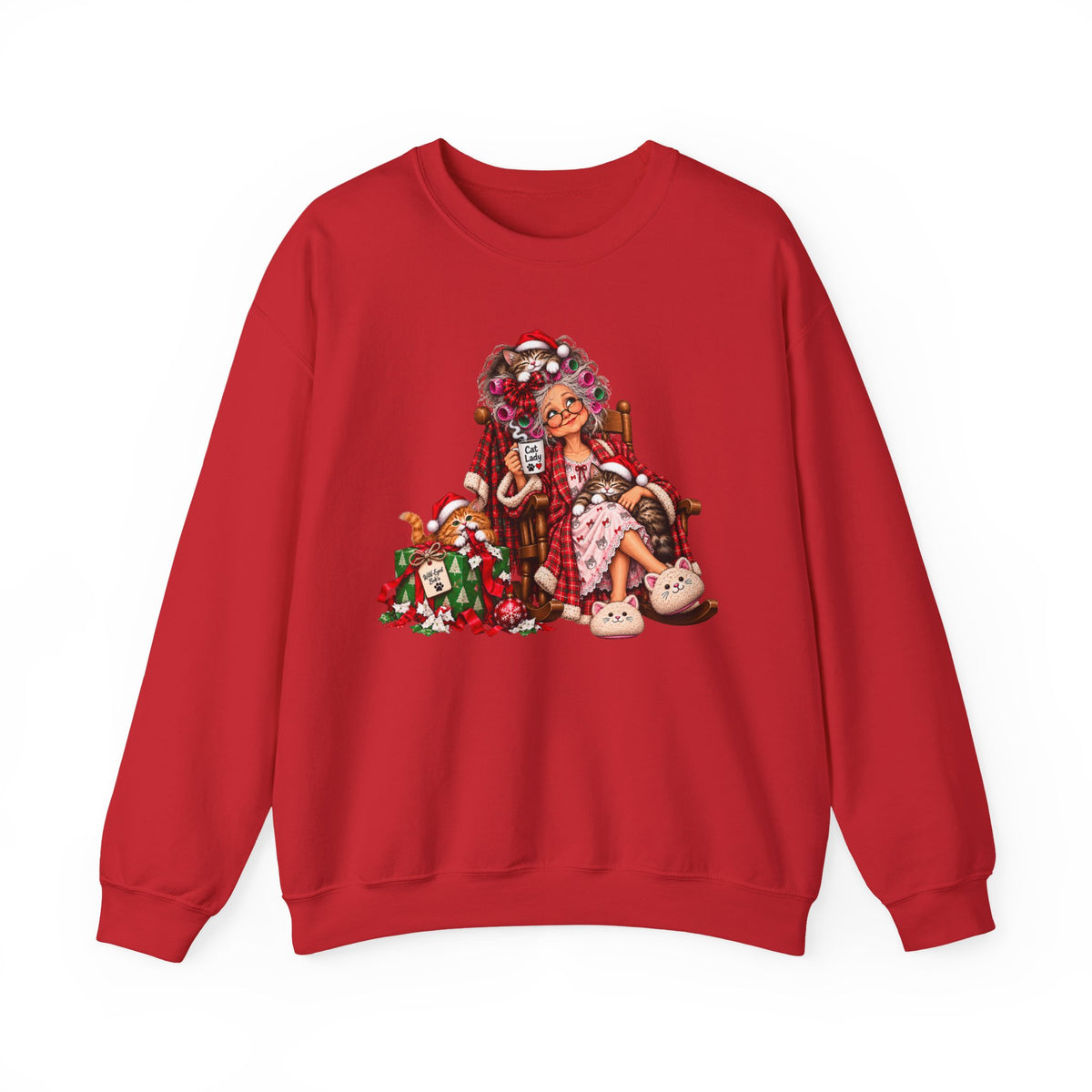 Christmas Cat Lady - Cozy Holiday Cats & Coffee Sweatshirt