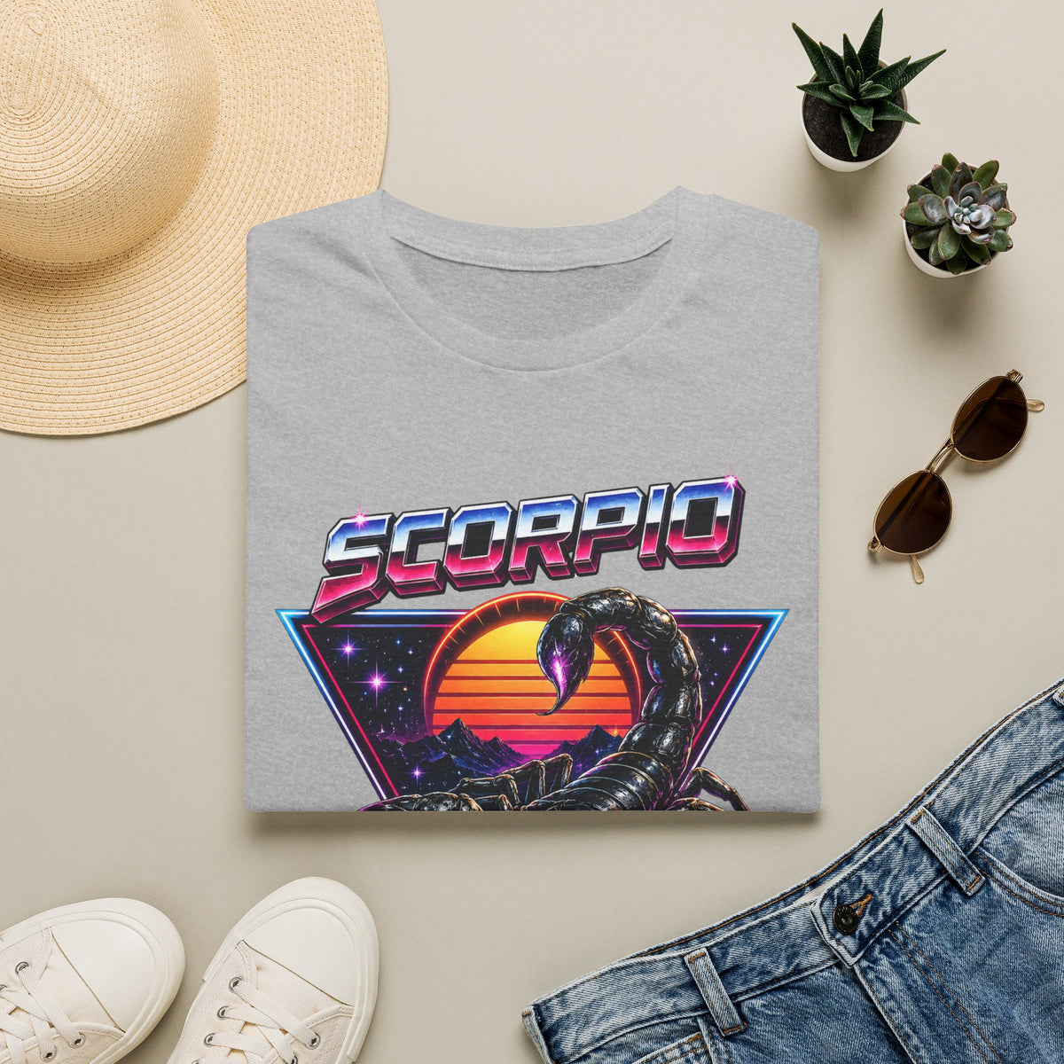 Scorpio Retro Sunset T‑Shirt — 80s Neon Scorpion Zodiac Tee