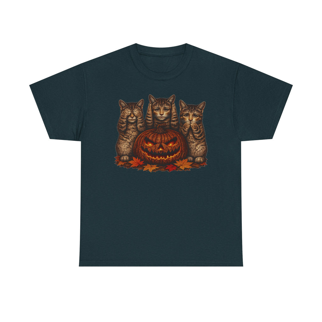 Halloween Cats T-Shirt — Trio of Kittens with Jack-O'-Lantern Fall Tee