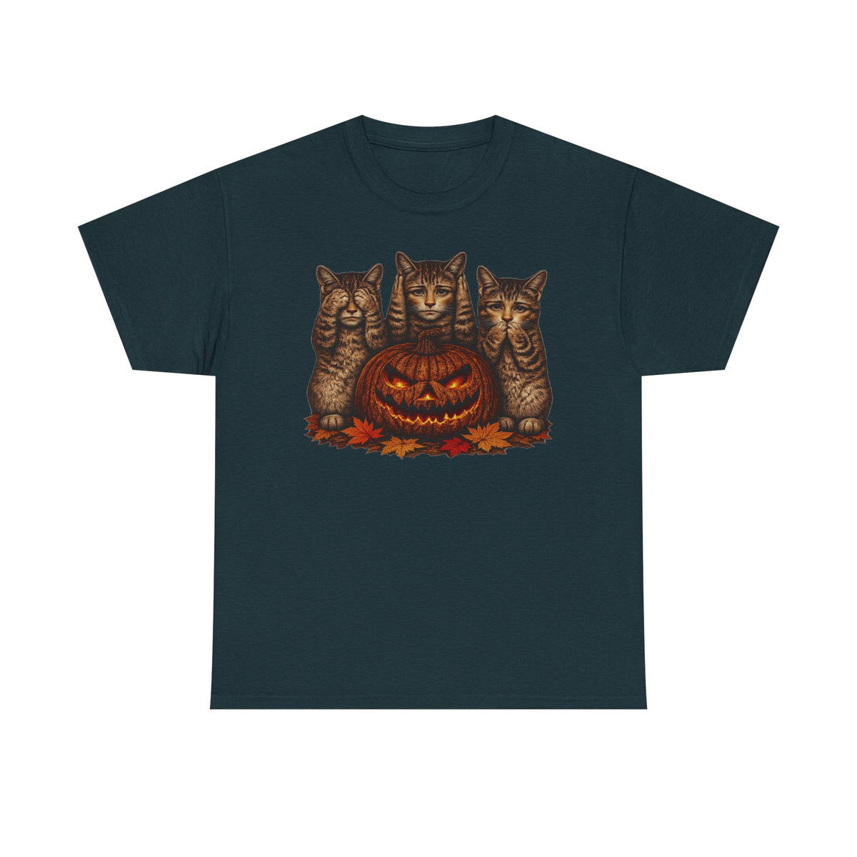 Halloween Cats T-Shirt — Trio of Kittens with Jack-O'-Lantern Fall Tee
