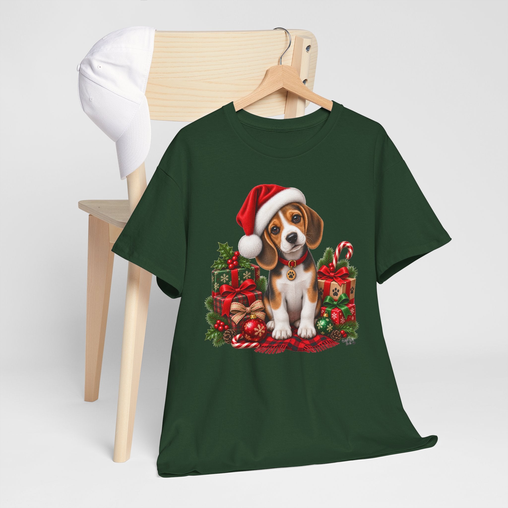 Christmas Beagle Puppy T-Shirt – Cute Santa Hat Holiday Tee