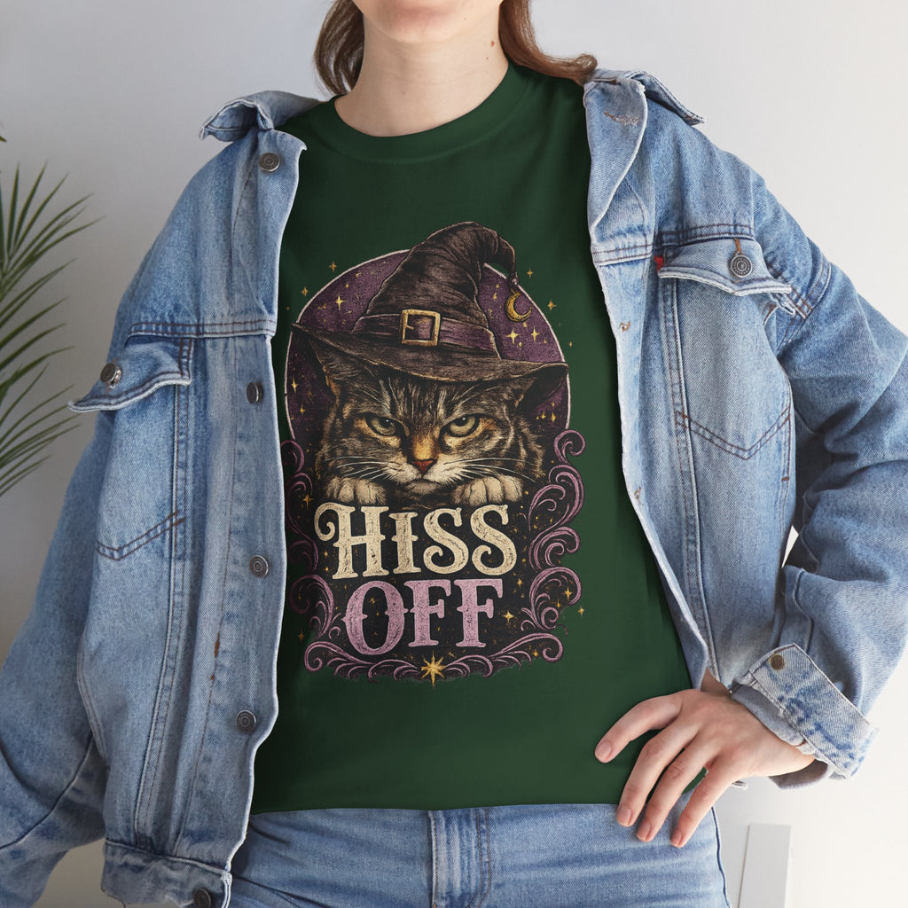 Hiss Off Witch Cat Tee — Halloween Spooky Cat Graphic T-Shirt