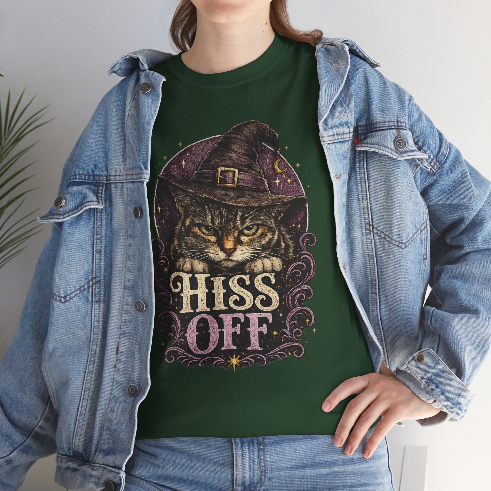 Hiss Off Witch Cat Tee — Halloween Spooky Cat Graphic T-Shirt