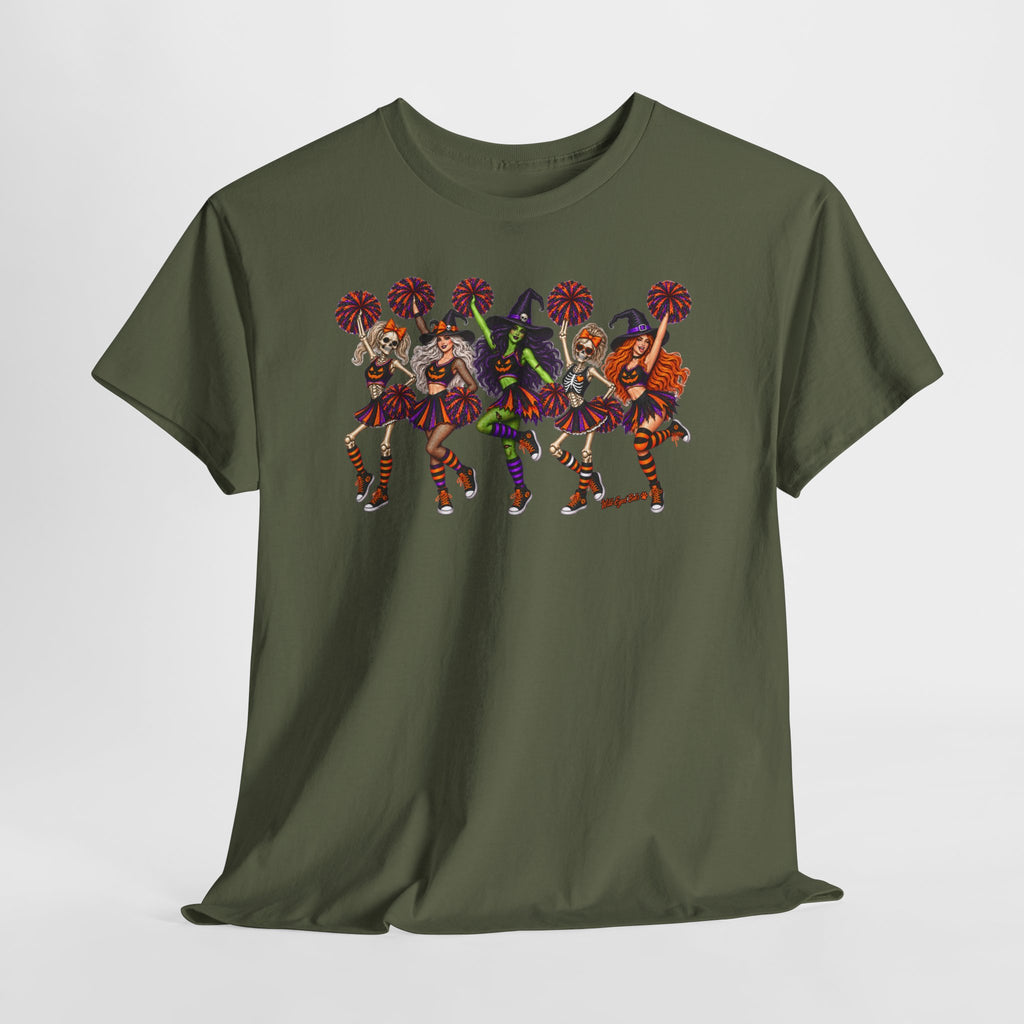 Halloween Cheerleaders Graphic Tee — Colorful Holloween cheer Squad Shirt