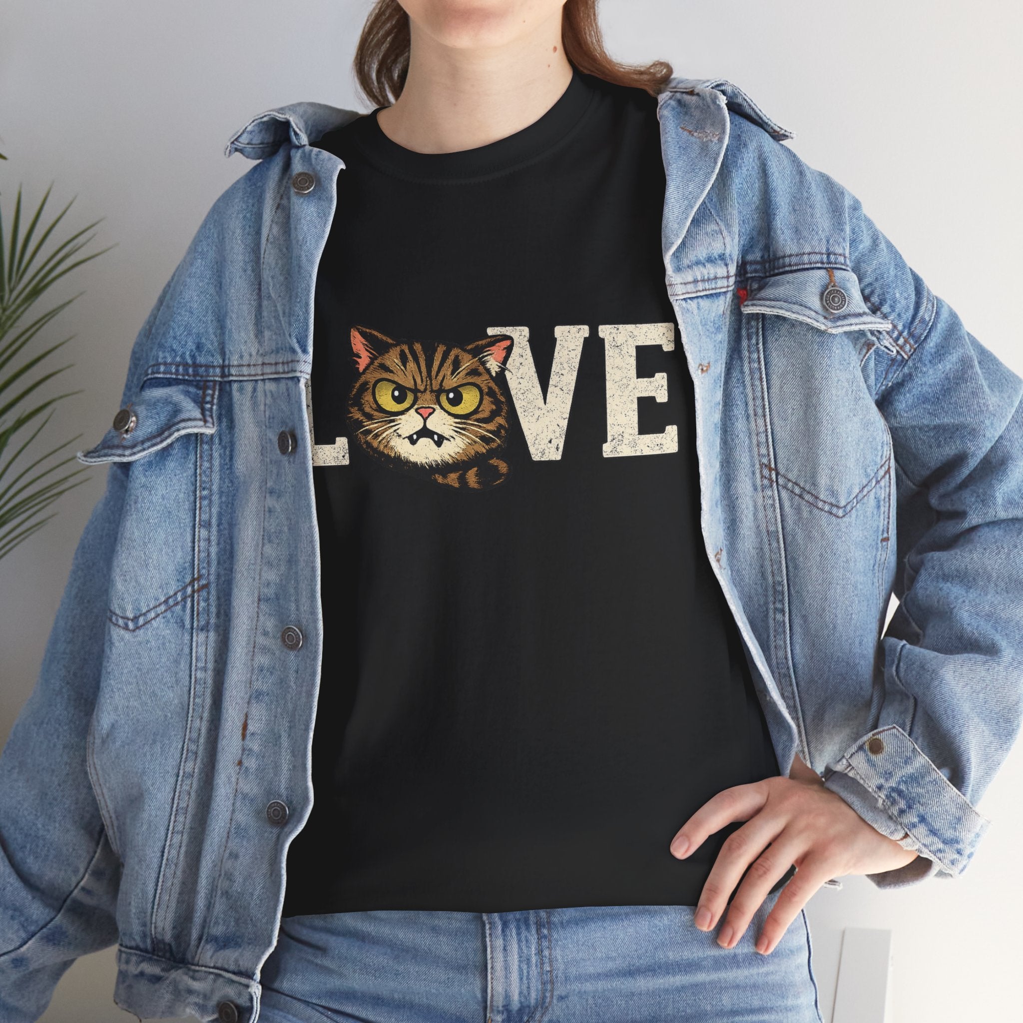 Cat Love T‑Shirt — Retro Tabby  Cat Face LOVE Graphic Tee for Cat Lovers