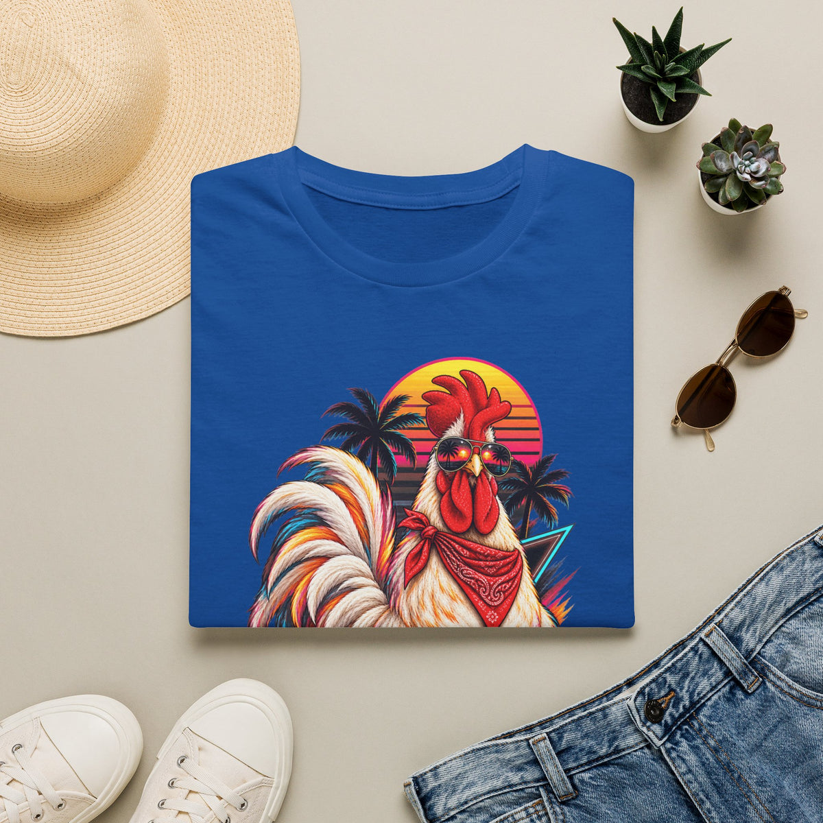 Rooster Sunset T-Shirt — Tropical Rooster Graphic Tee