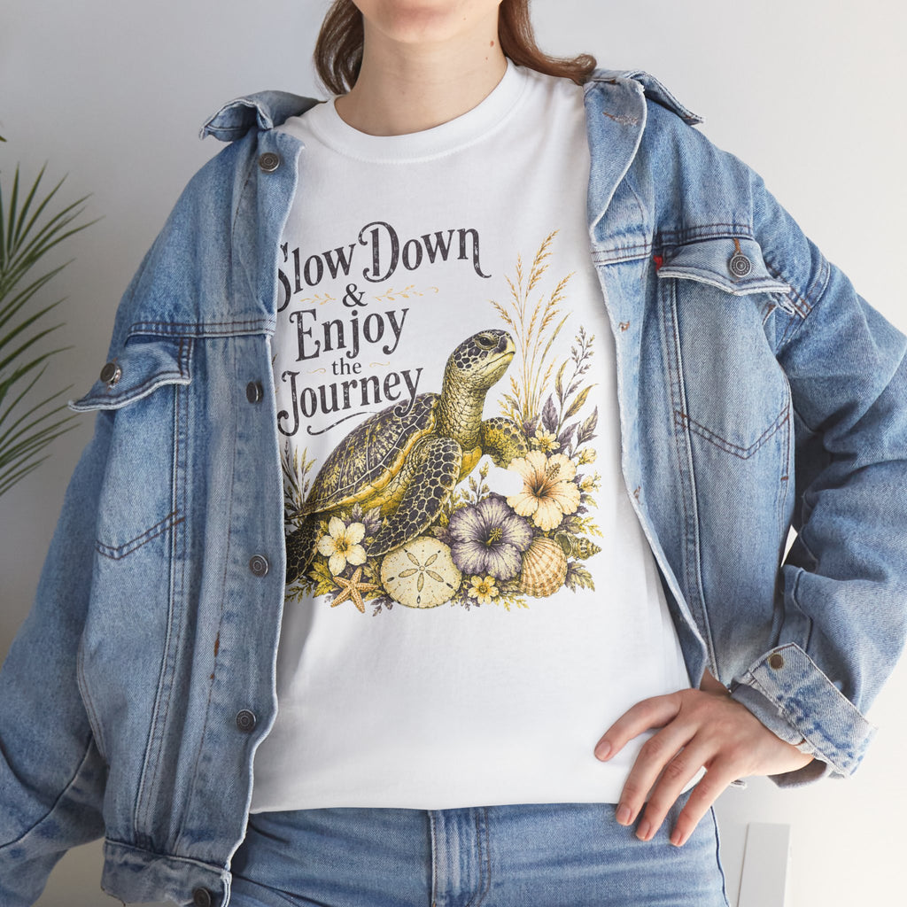 Sea Turtle T-Shirt — "Slow Down & Enjoy the Journey "Sea Turtle Floral Graphic Tee
