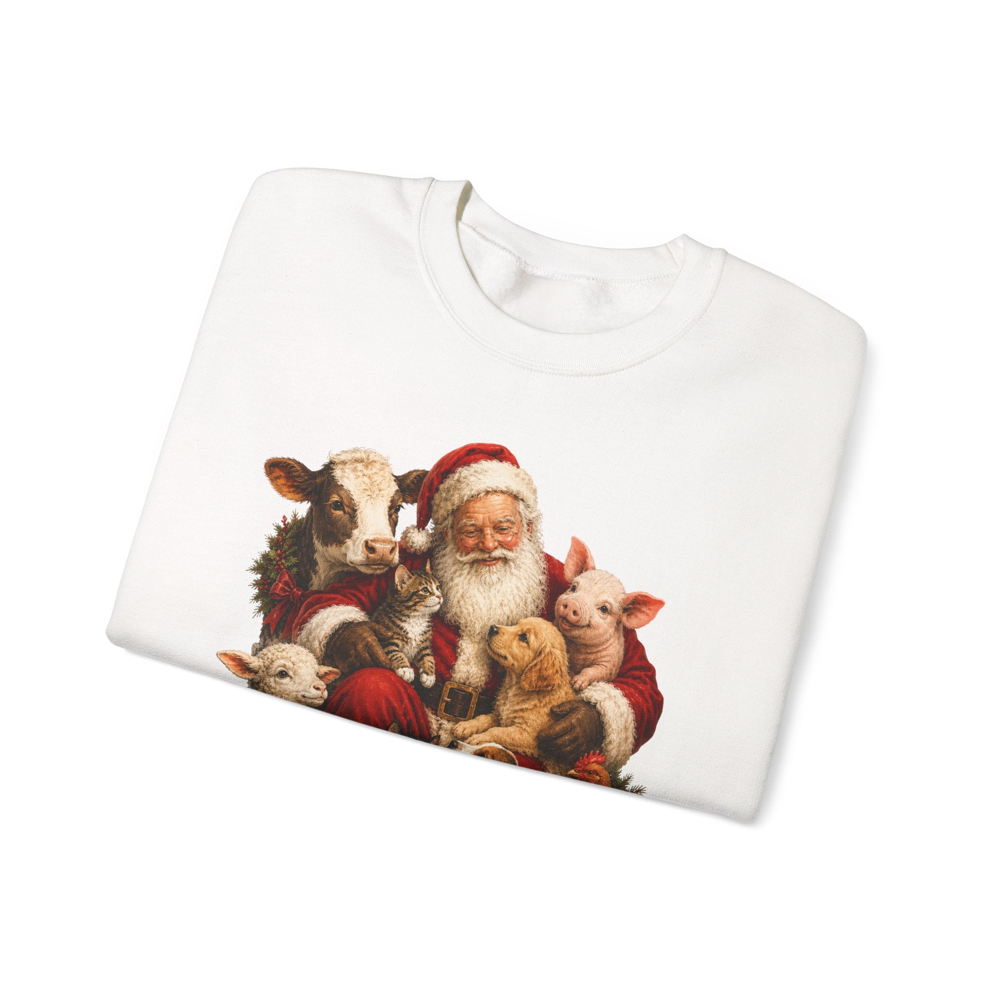 Santa with Farm Animals Sweatshirt — Vintage Christmas Crewneck