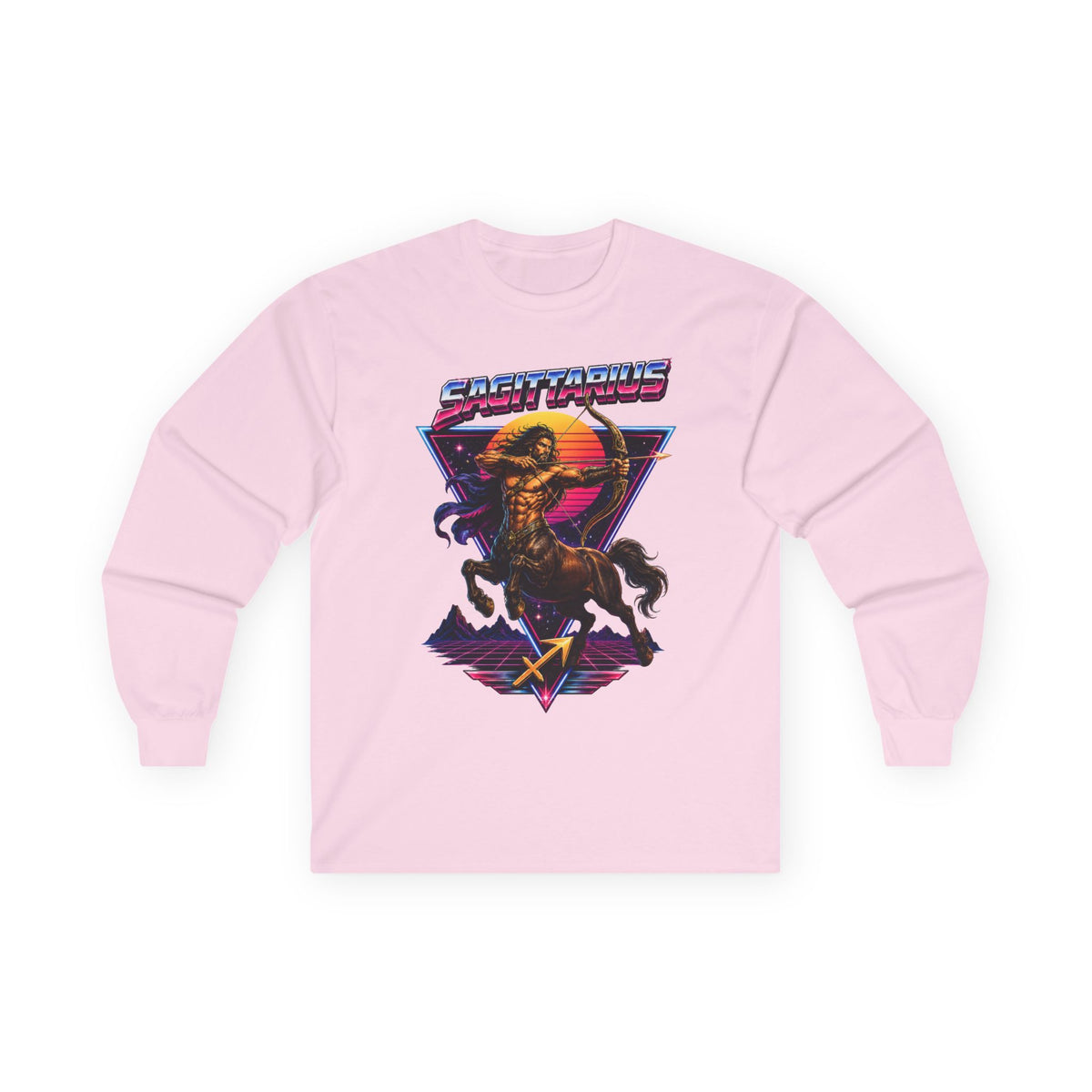 Retro Synthwave Centaur Long Sleeve Zodiac Tee