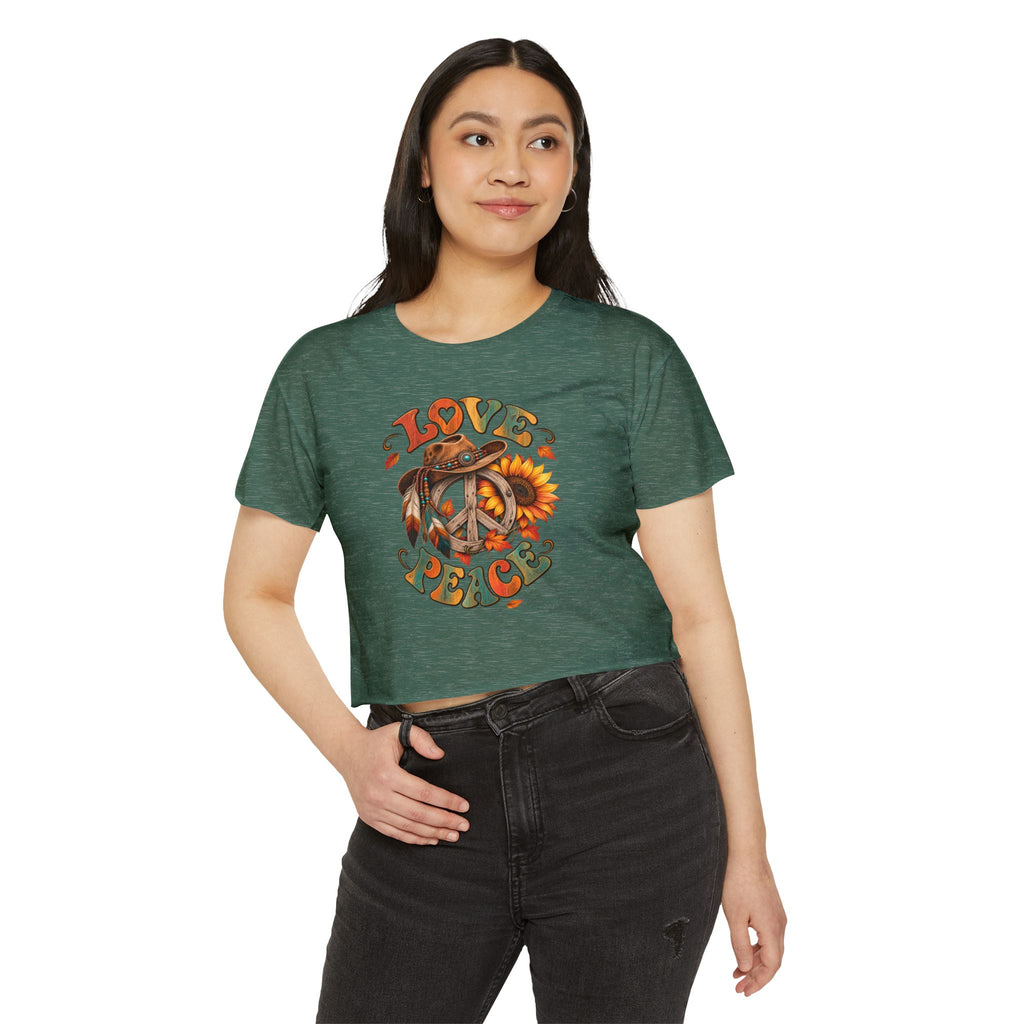 Love & Peace Crop Top — Retro Sunflower Hippie Festival Tee