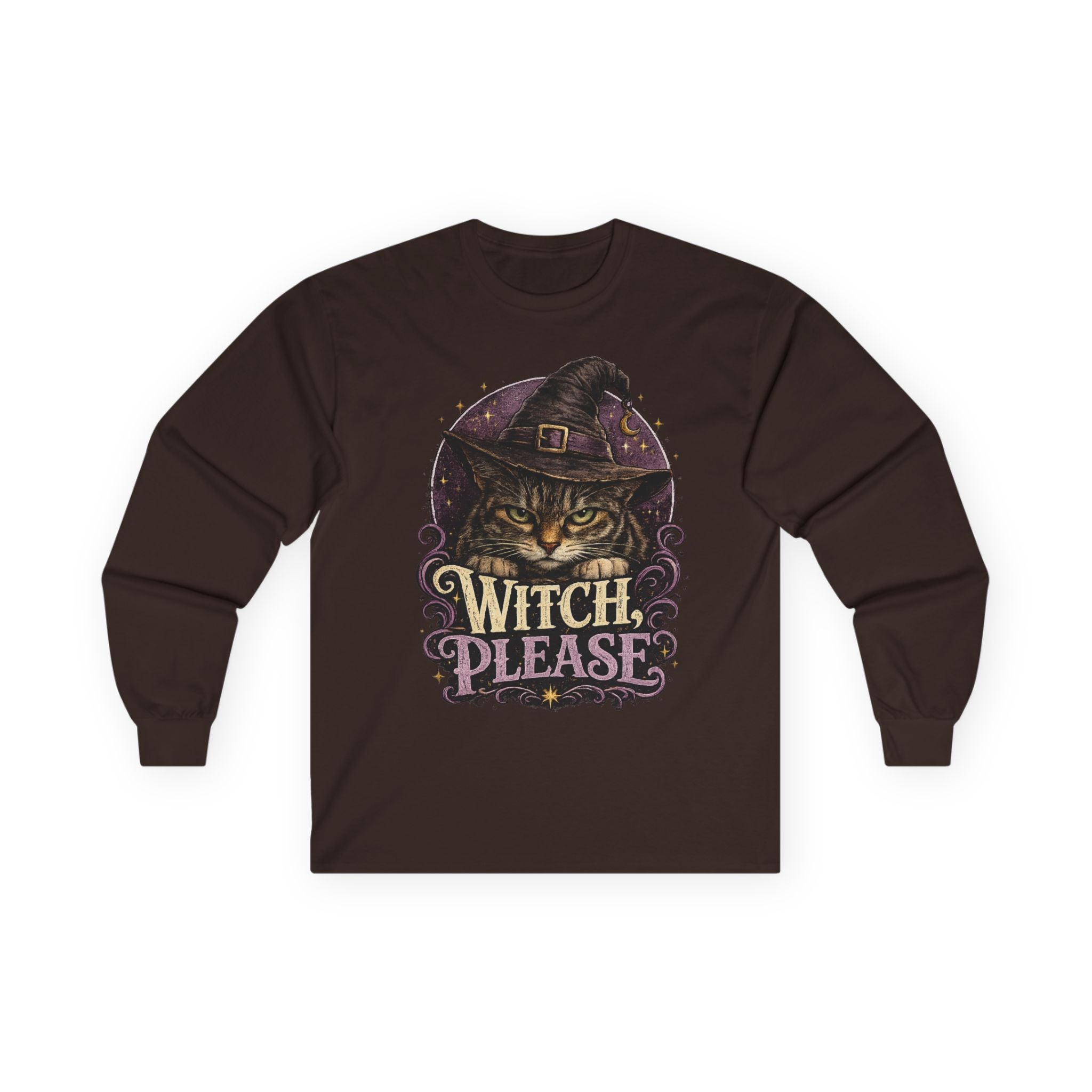 Witch Please Cat Long Sleeve Tee — Halloween Witch Cat Graphic Shirt