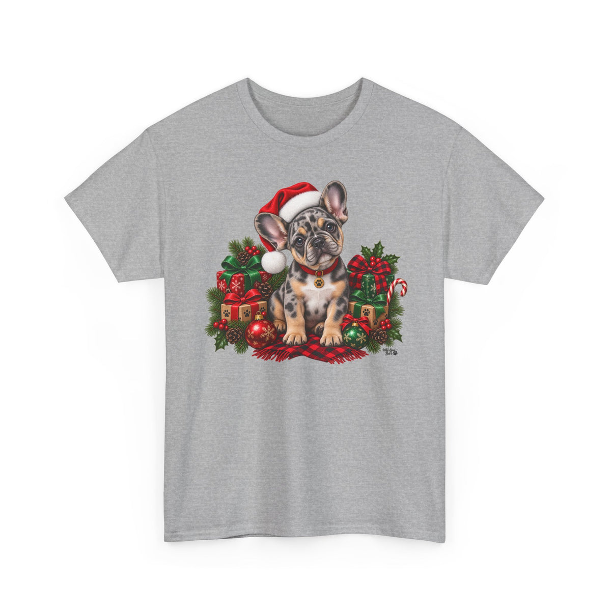 French Bulldog Christmas T-Shirt — Cute Puppy in Santa Hat Holiday Tee