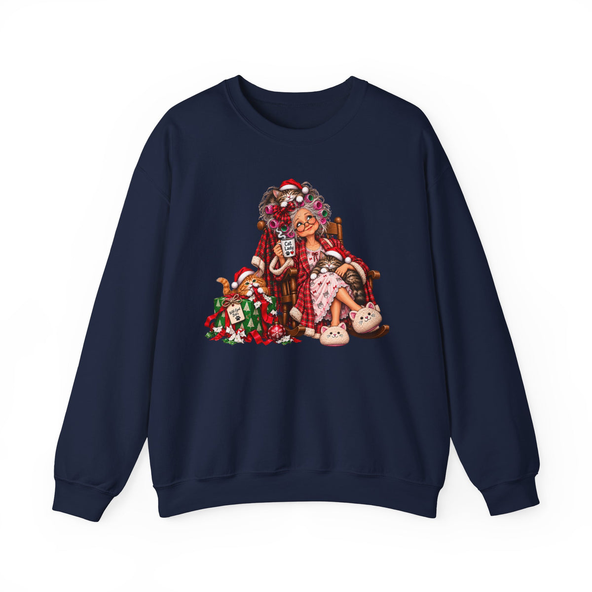 Christmas Cat Lady - Cozy Holiday Cats & Coffee Sweatshirt