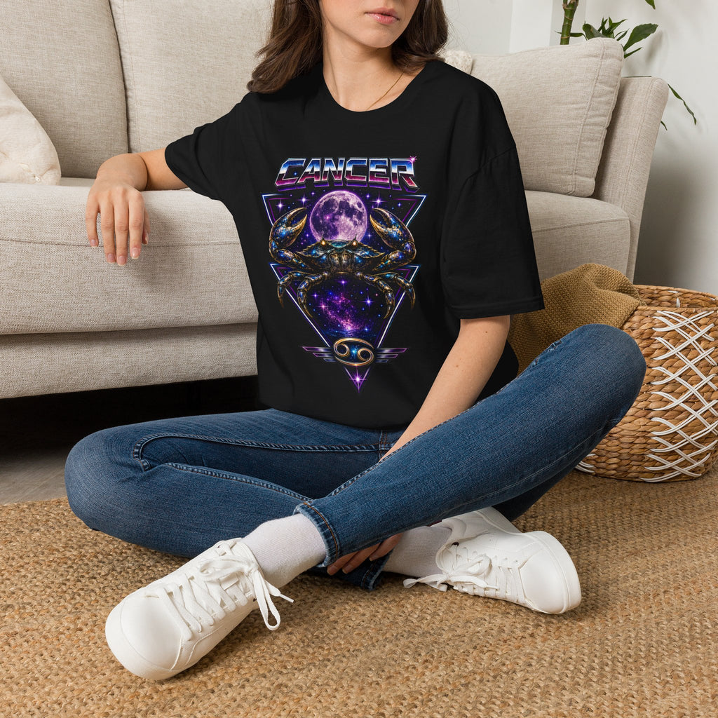 Cancer Zodiac T‑Shirt — Retro Cosmic Crab Design (Astrology Moon Graphic)