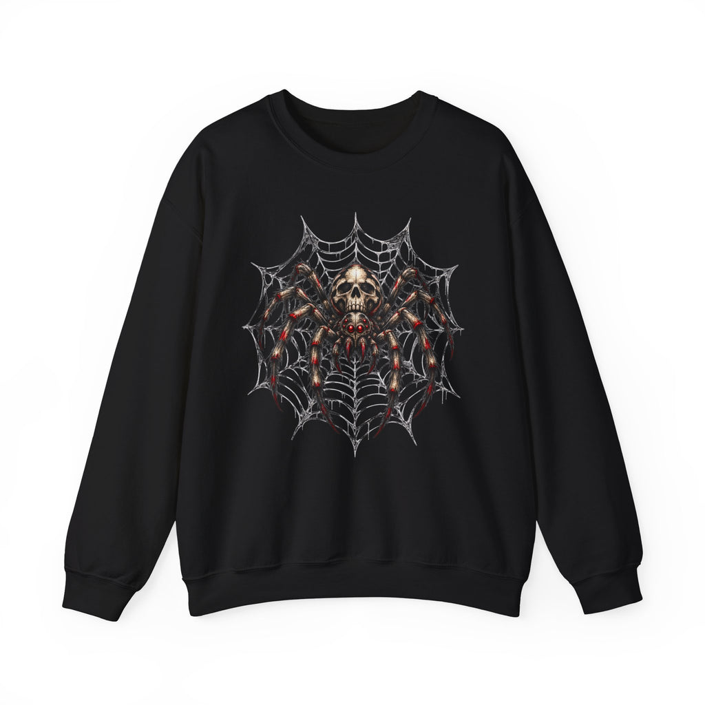 Skull Spiderweb Crewneck Sweatshirt — Gothic Halloween Graphic Sweater