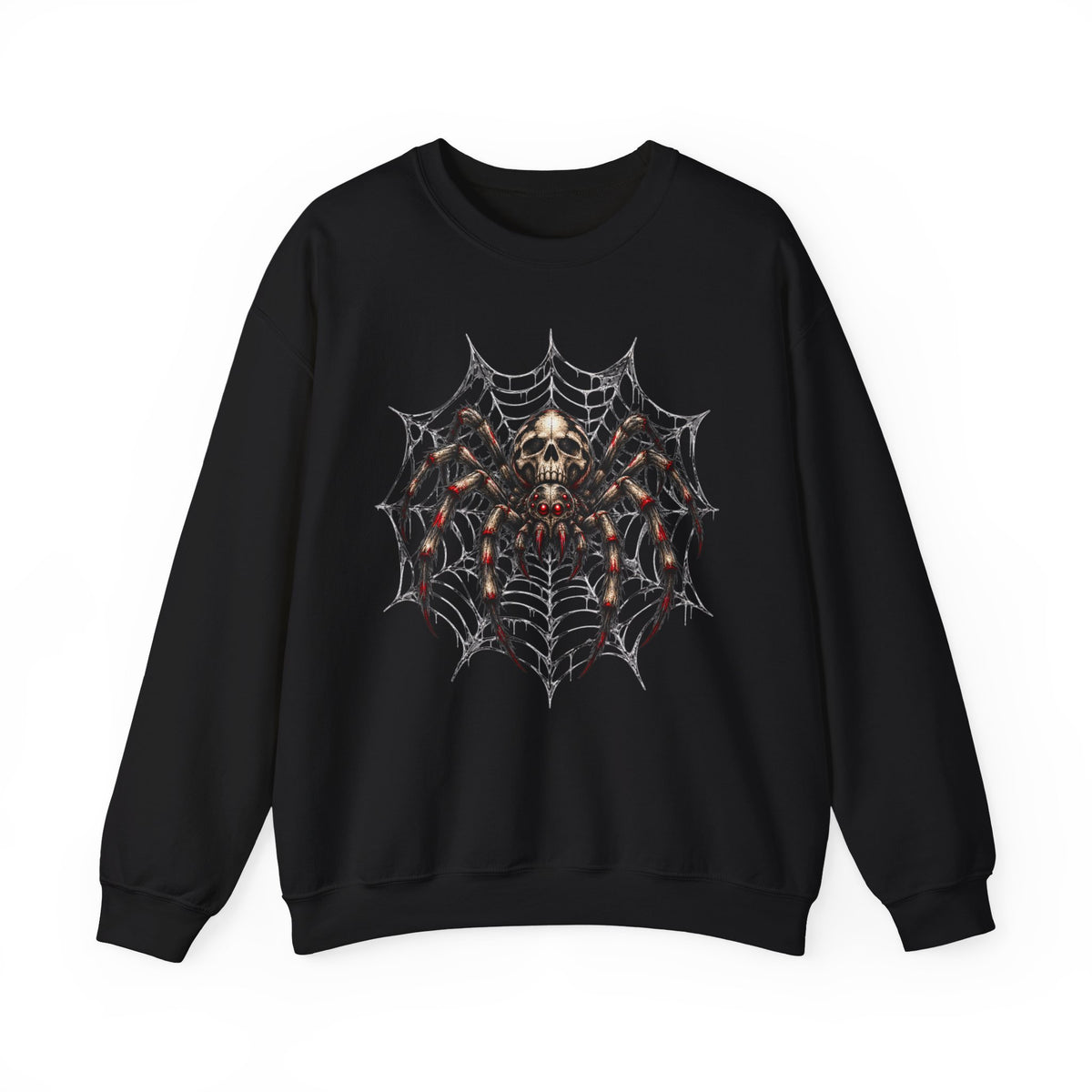 Skull Spiderweb Crewneck Sweatshirt — Gothic Halloween Graphic Sweater