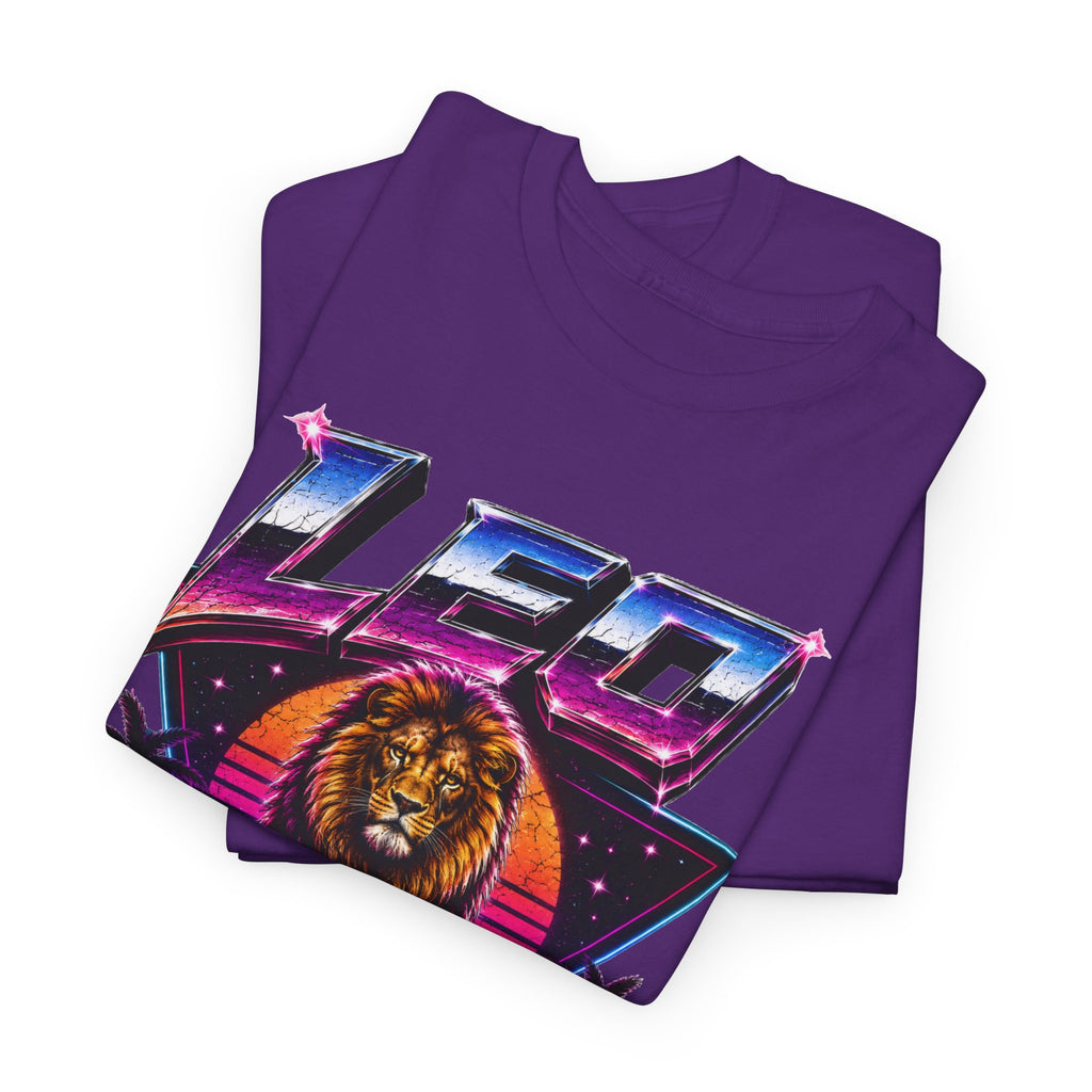 Leo Zodiac T‑Shirt — Retro Neon Lion Astrology Tee