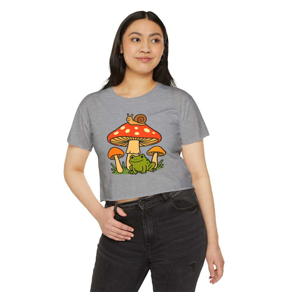 Frog & Mushroom Crop Top — Cute Festival Women's Tee