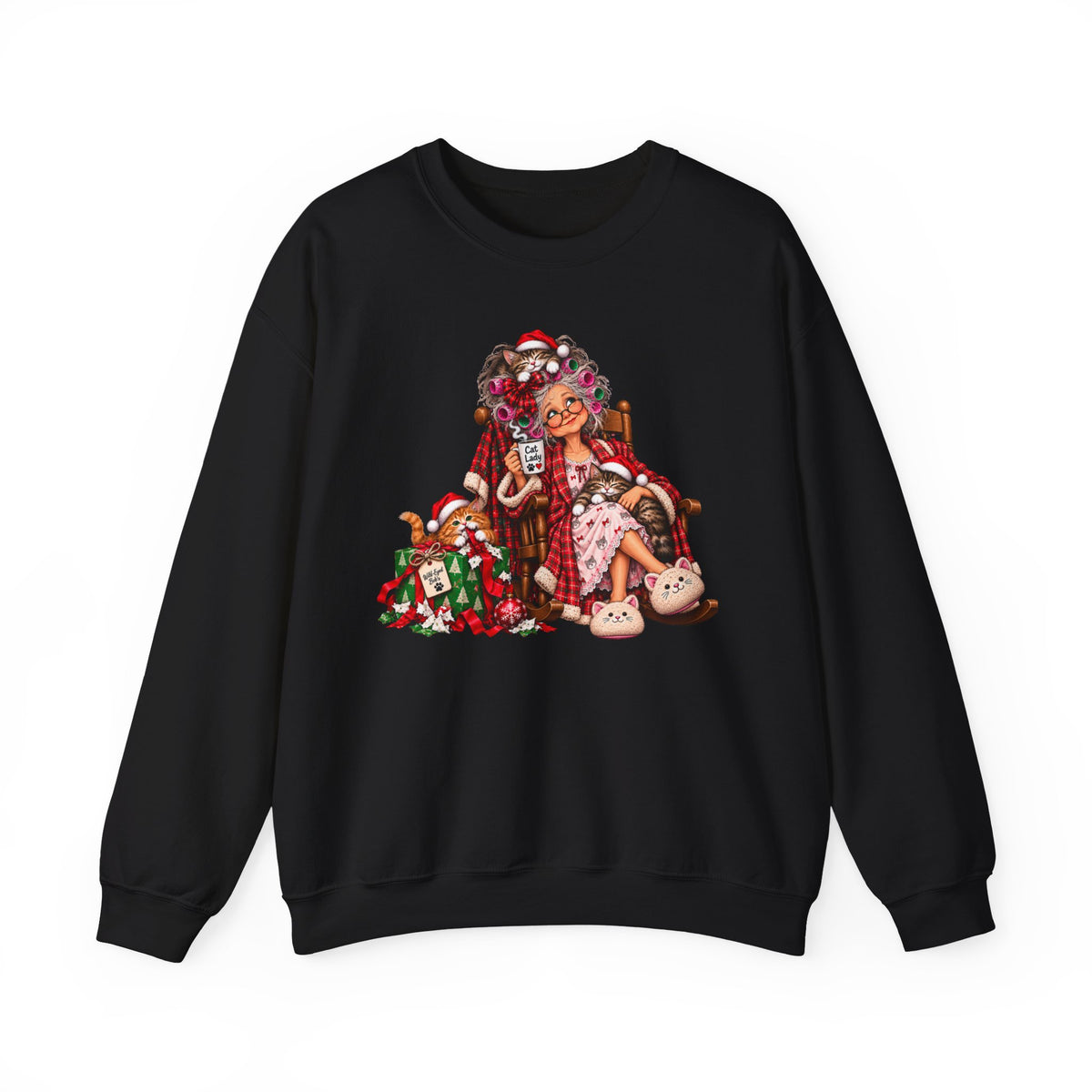 Christmas Cat Lady - Cozy Holiday Cats & Coffee Sweatshirt