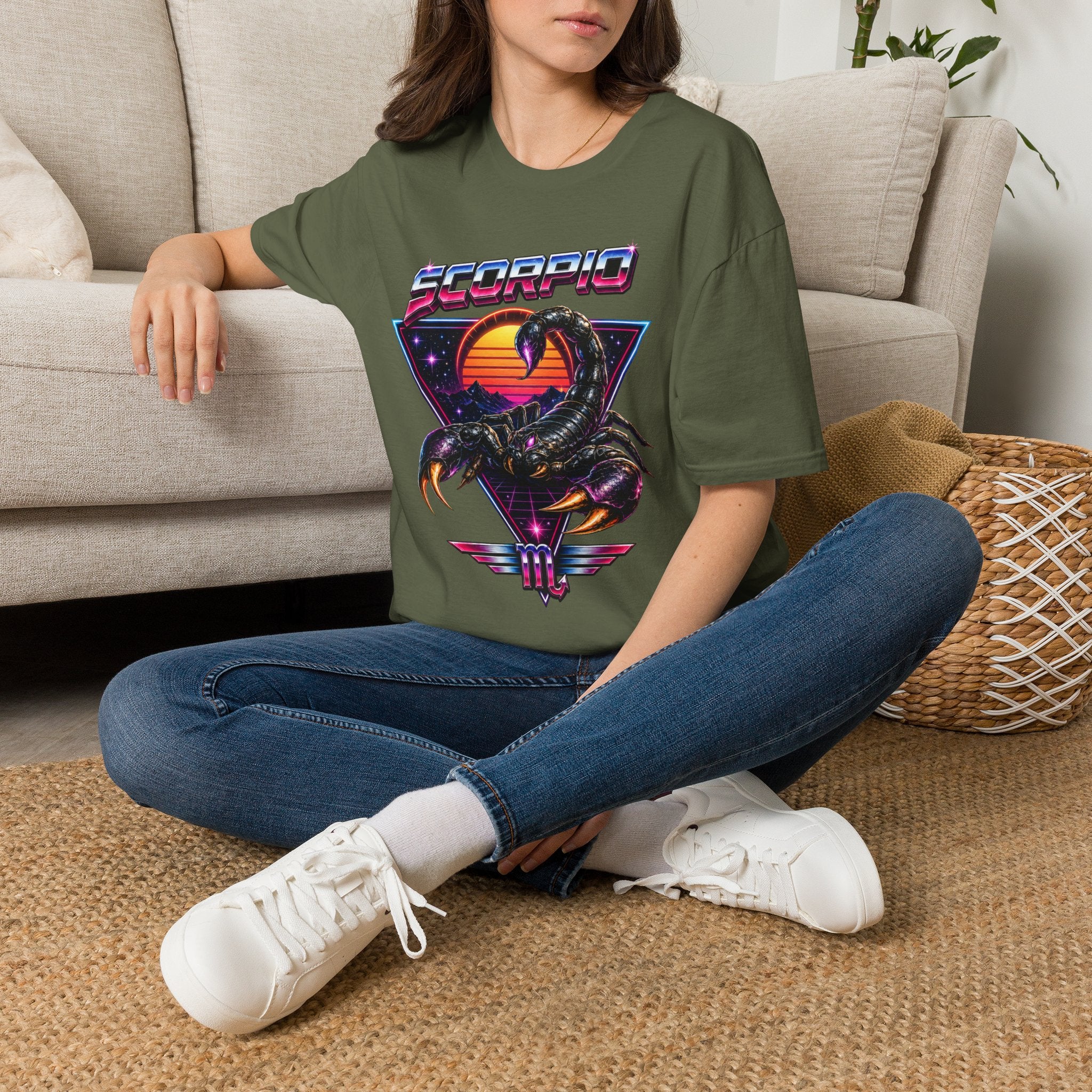 Scorpio Retro Sunset T‑Shirt — 80s Neon Scorpion Zodiac Tee