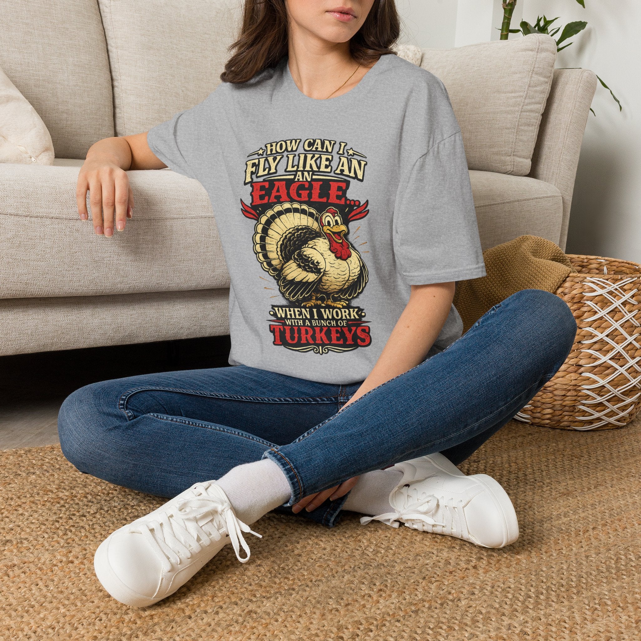 How Can I Fly Like an Eagle Turkey T-Shirt — Funny Thanksgiving Graphic Tee