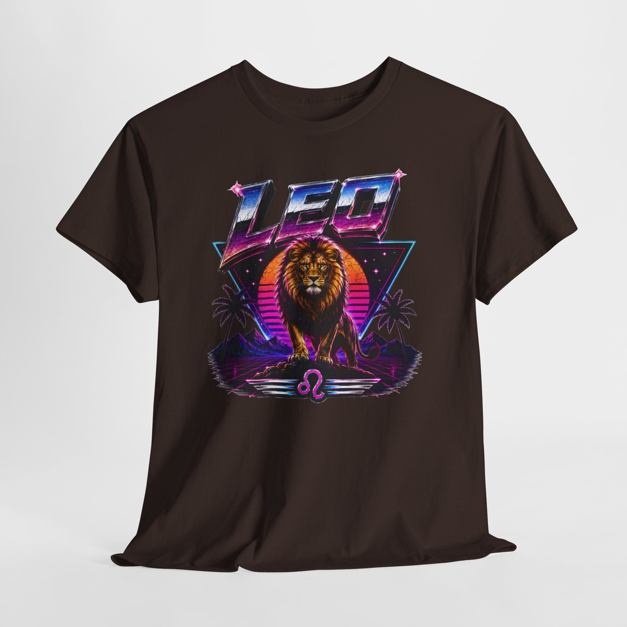 Leo Zodiac T‑Shirt — Retro Neon Lion Astrology Tee
