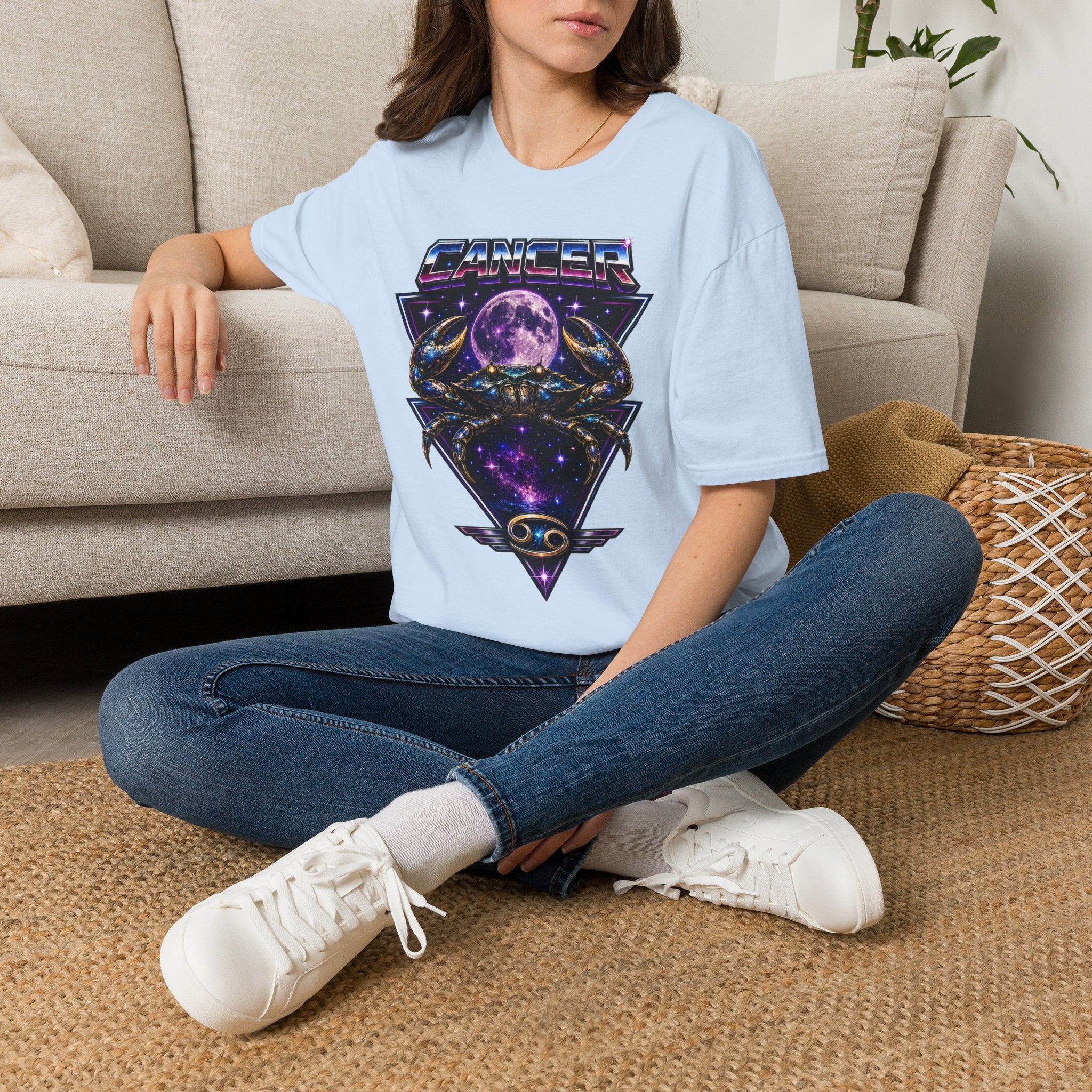 Cancer Zodiac T‑Shirt — Retro Cosmic Crab Design (Astrology Moon Graphic)