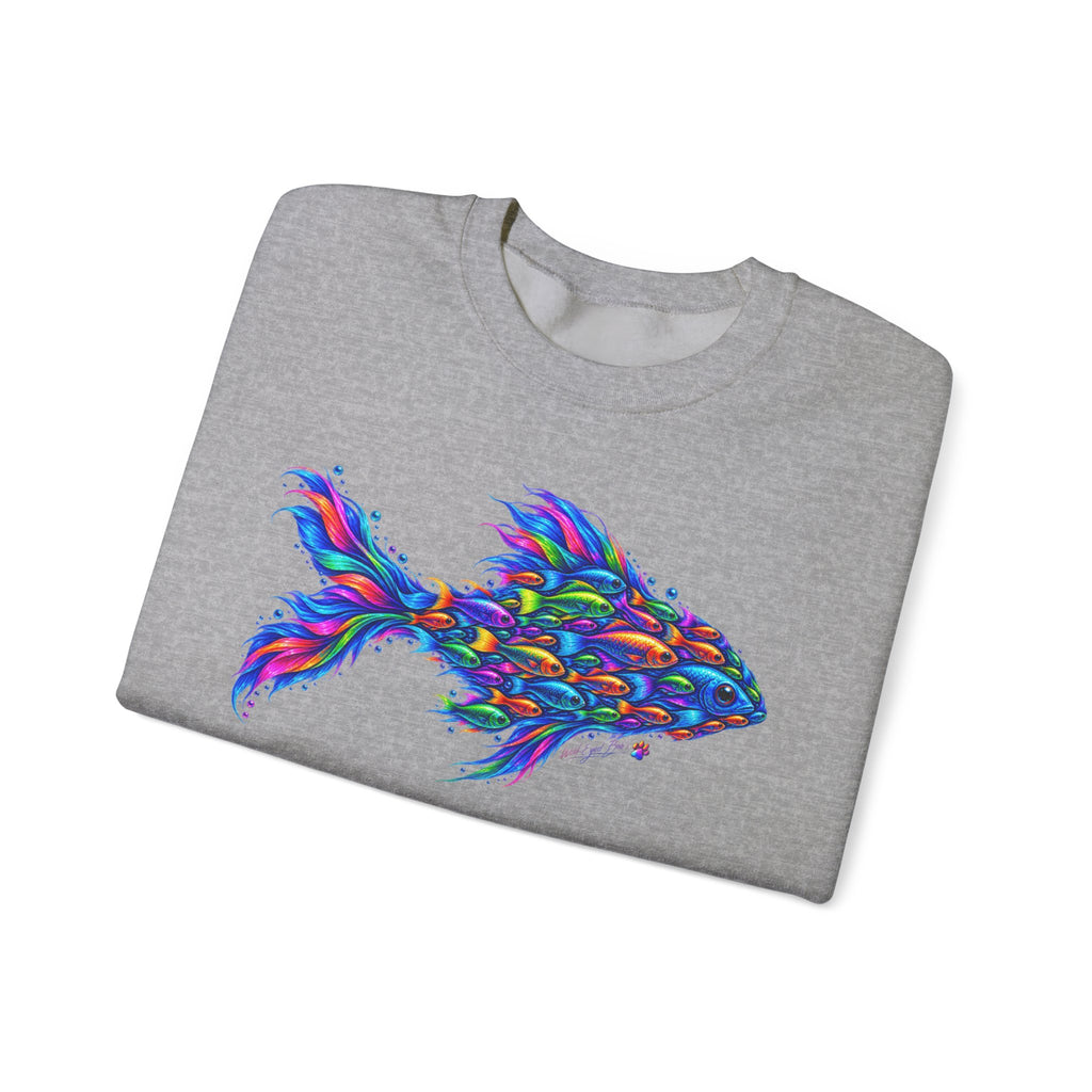Colorful Fish Crewneck Sweatshirt — Vibrant Psychedelic Fish Graphic