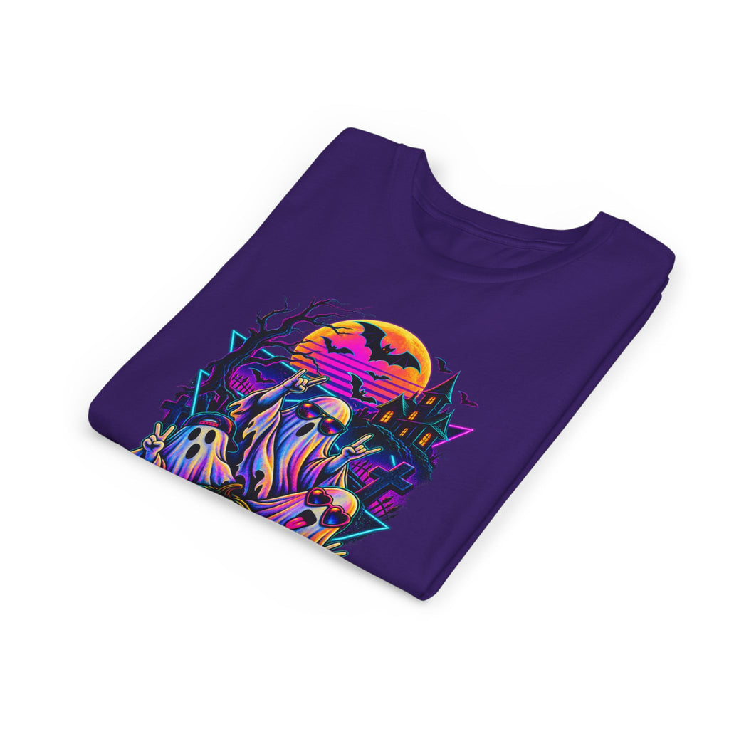 Youth Halloween Ghosts T‑Shirt — Neon Retro Pumpkin Tee