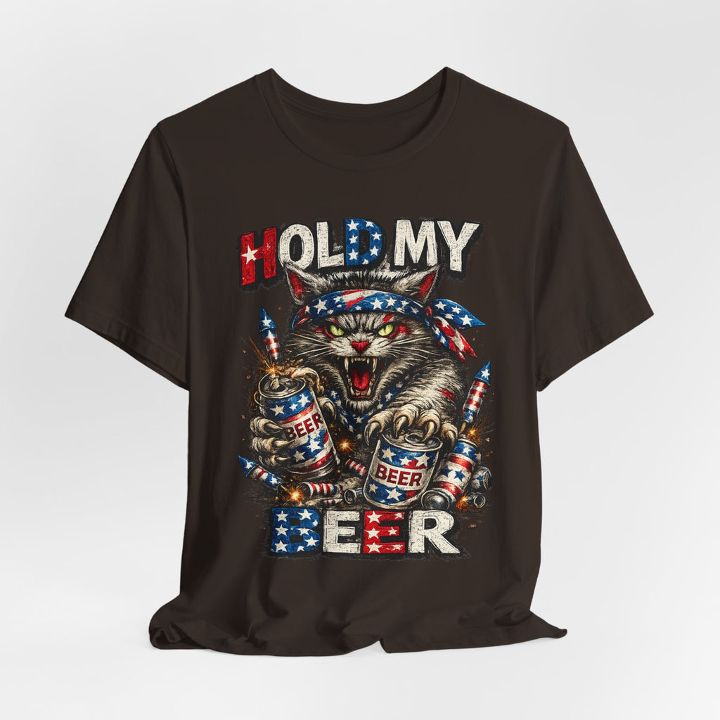 Hold My Beer Cat T-Shirt — Patriotic Funny Independence Day Tee