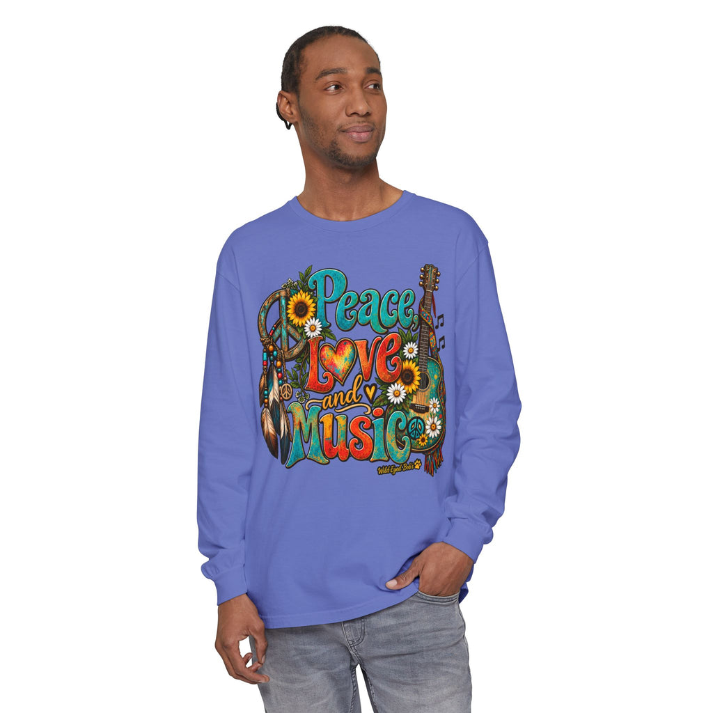 Peace Love and Music Long Sleeve Boho Style Tee