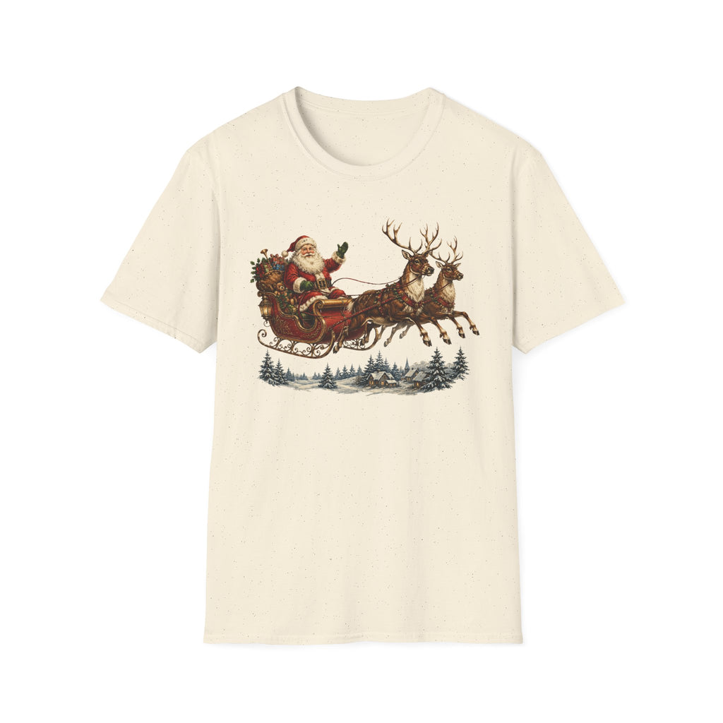Santa Sleigh T-Shirt — Vintage Christmas Reindeer Holiday Tee