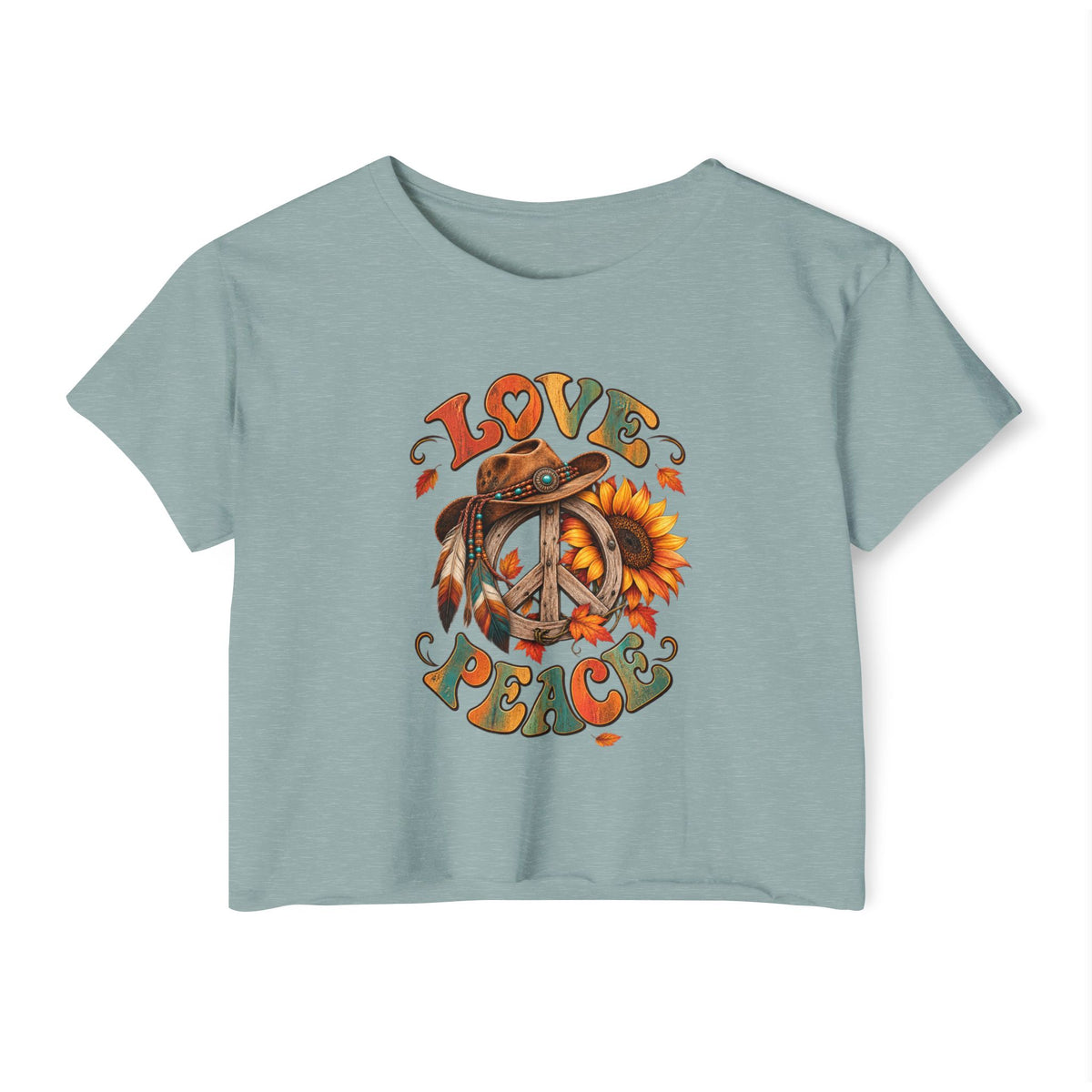 Love & Peace Crop Top — Retro Sunflower Hippie Festival Tee