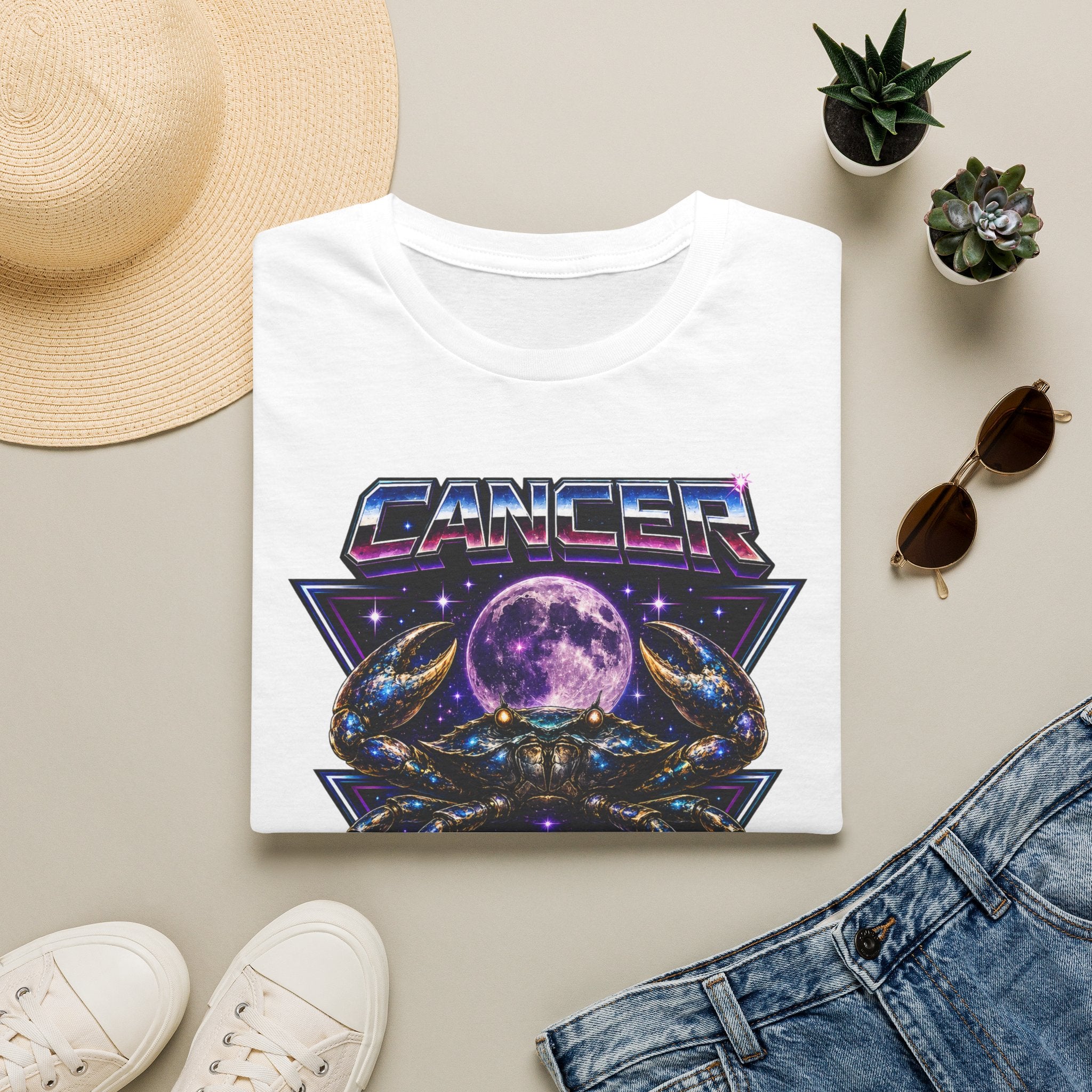 Cancer Zodiac T‑Shirt — Retro Cosmic Crab Design (Astrology Moon Graphic)