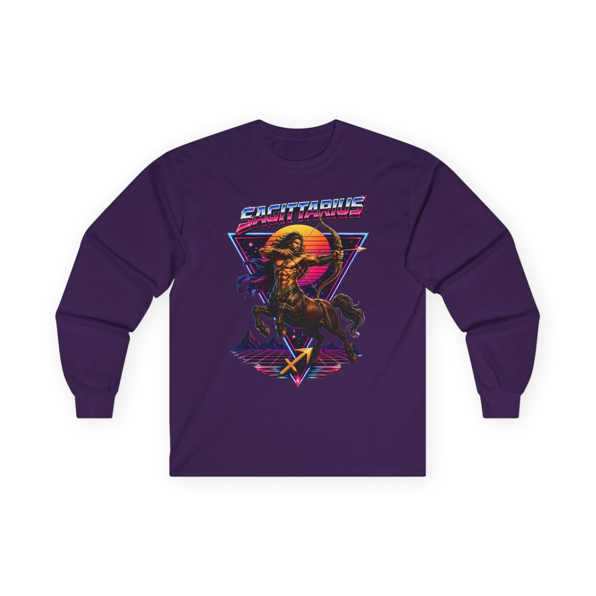 Retro Synthwave Centaur Long Sleeve Zodiac Tee