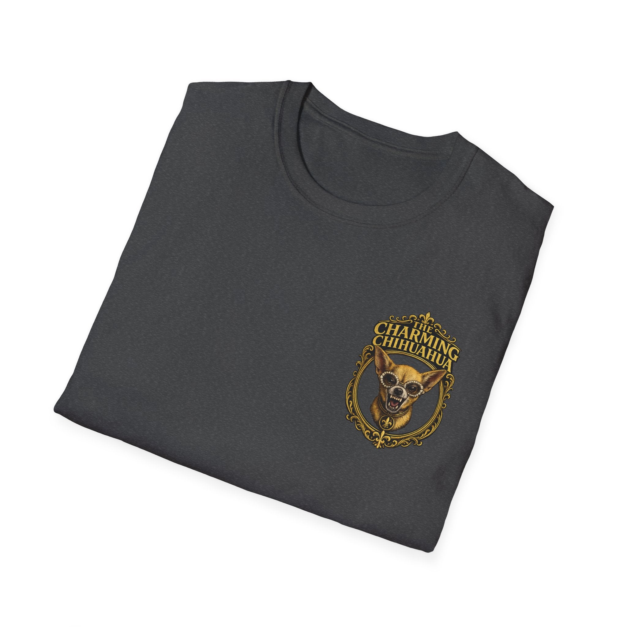 Chihuahua-Charming Chihuahua Graphic Tee — “The Charming Chihuahua” Cute Dog Lover T-Shirt --front and back print