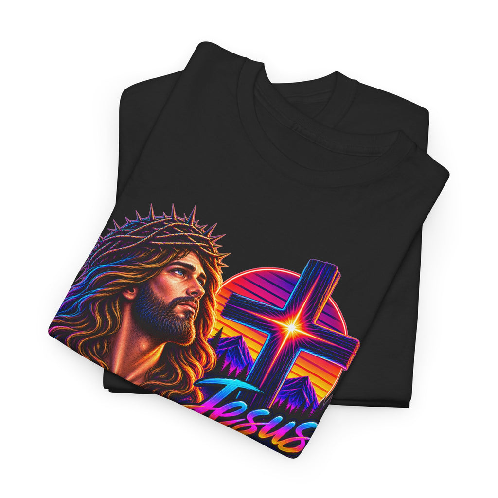 Jesus Is King T-Shirt — Neon Portrait Cross Christian Tee