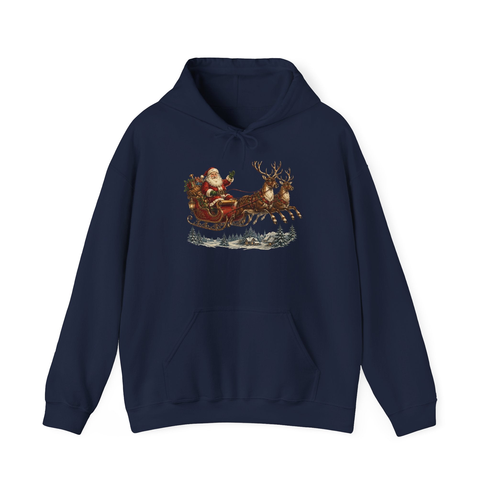Christmas Santa Sleigh Hoodie - Vintage Santa & Reindeer Holiday Sweatshirt