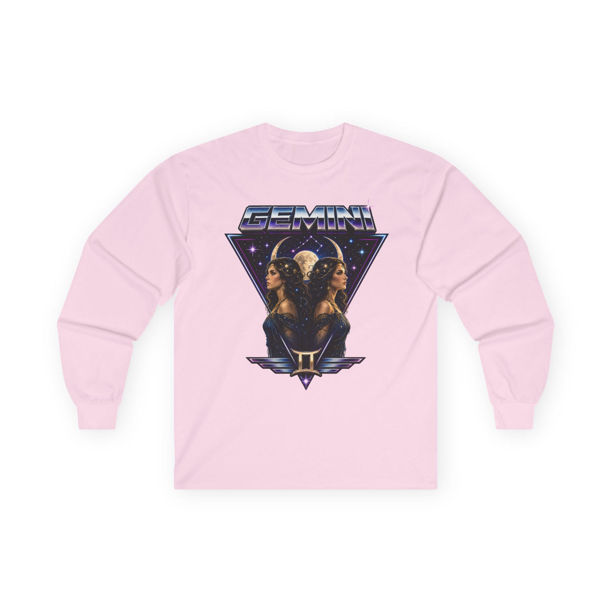 Gemini Zodiac Long Sleeve Tee — Retro Twin Goddesses Astrology Shirt