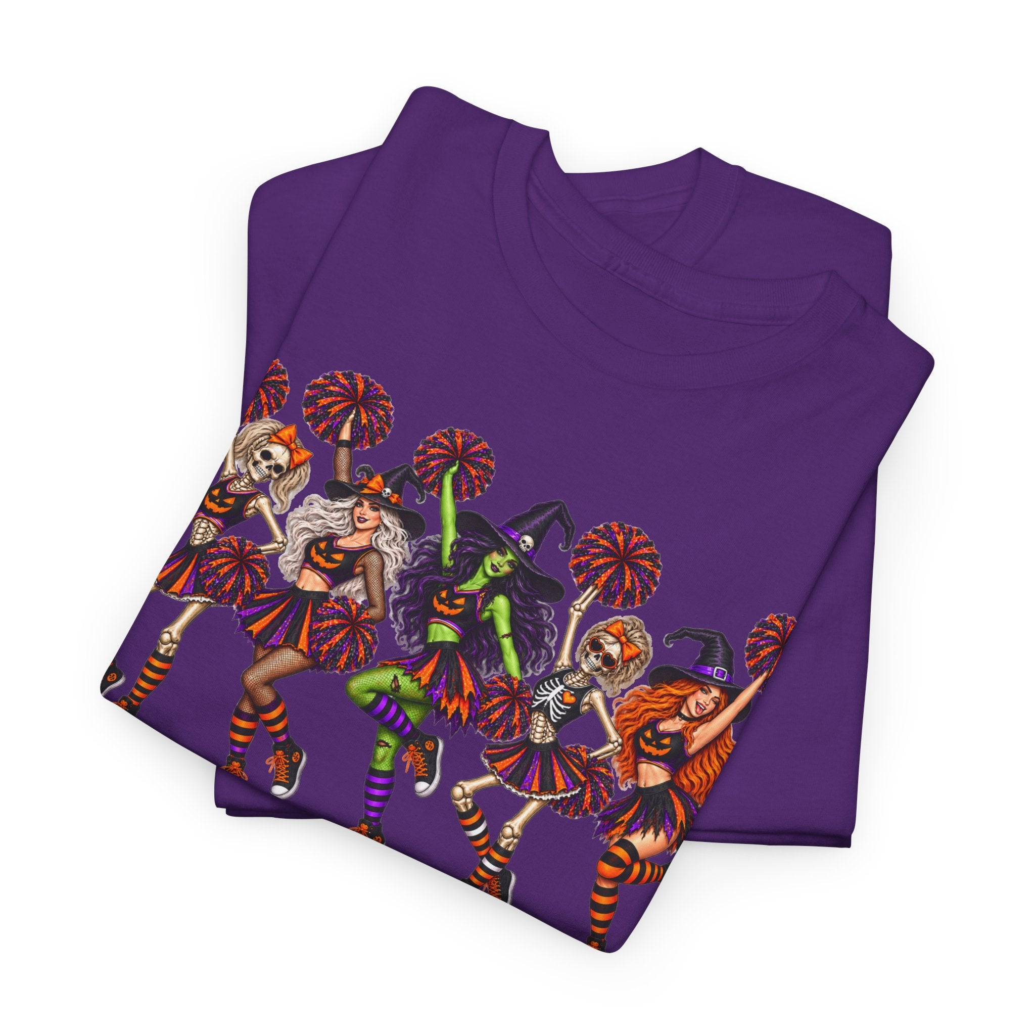 Halloween Cheerleaders Graphic Tee — Colorful Holloween cheer Squad Shirt