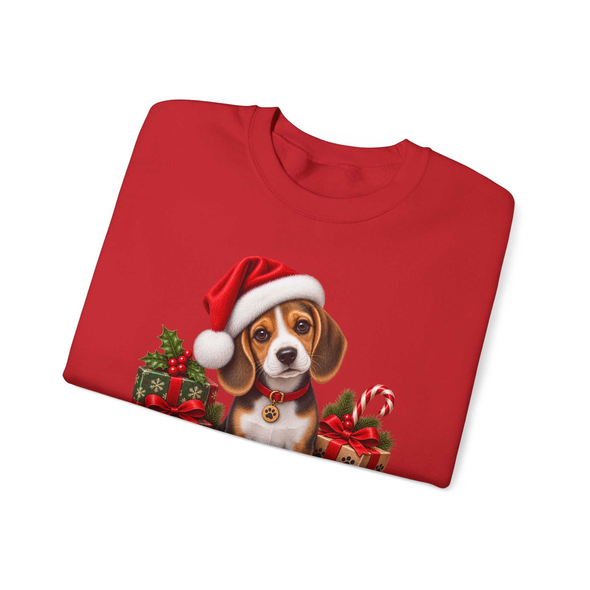 Christmas Beagle Sweatshirt – Cute Puppy in Santa Hat Holiday Crewneck