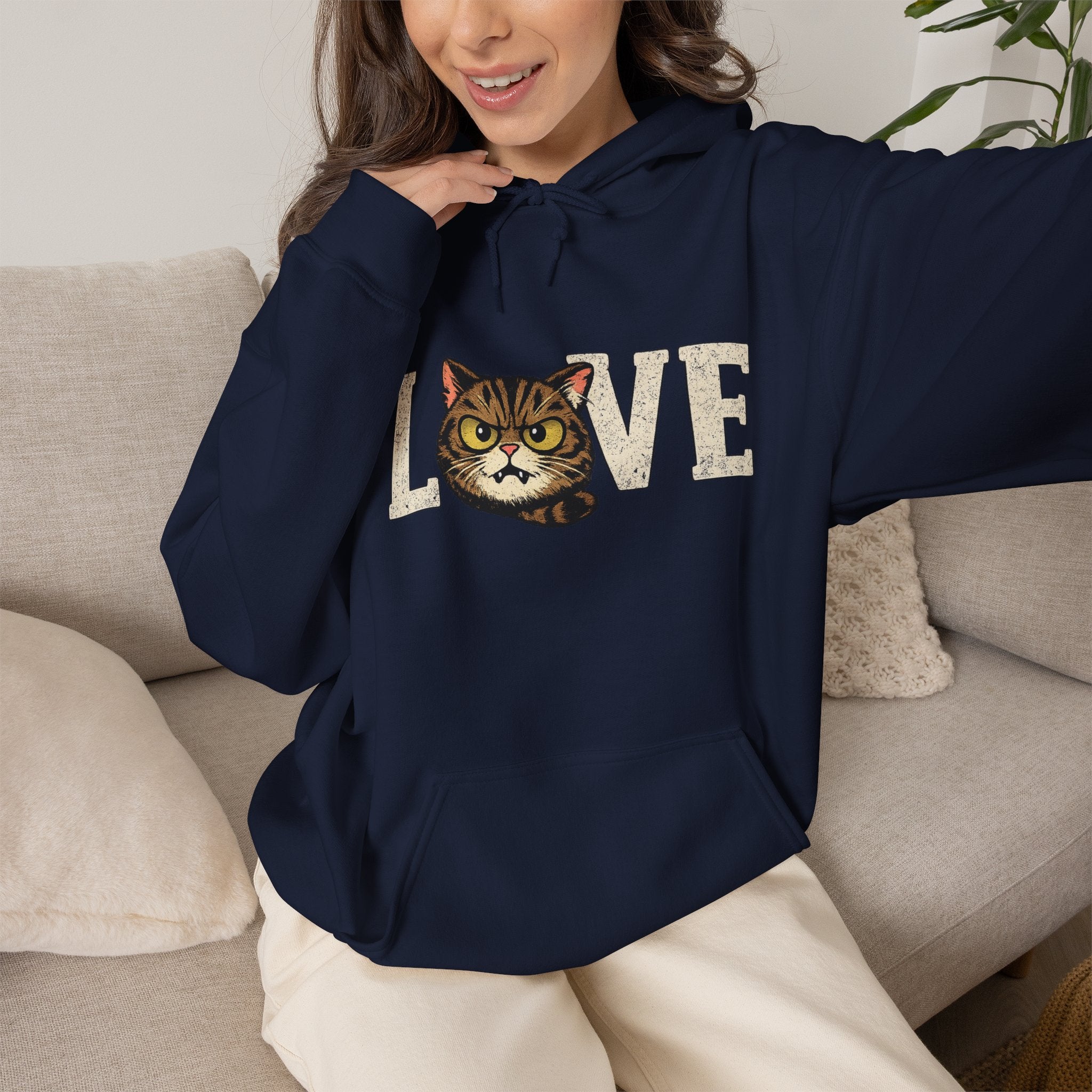 Cat Love Hoodie — Vintage Kitty Face Love Graphic Hoodie
