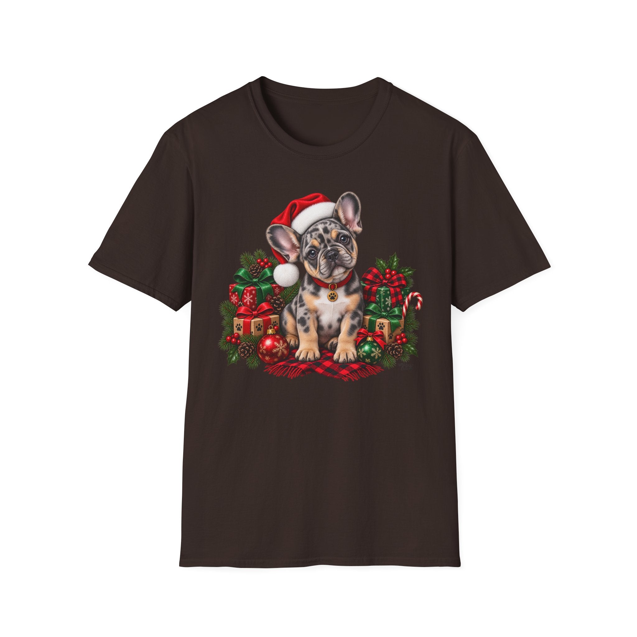 French Bulldog Christmas T-Shirt — Cute Santa Pup Holiday Tee