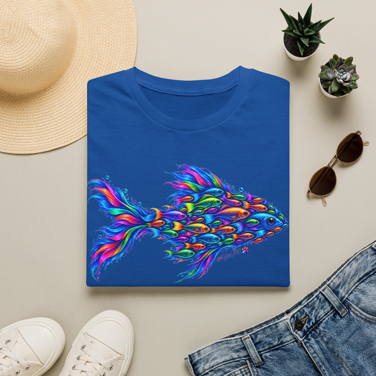 Colorful Fish Graphic T-Shirt — Vibrant Psychedelic Aquarium Art Tee