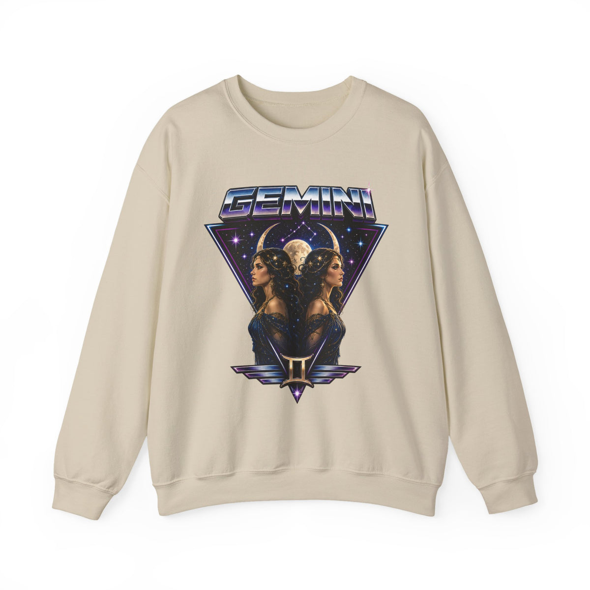 Gemini Zodiac Crewneck Sweatshirt — Retro Twin Astrology Graphic