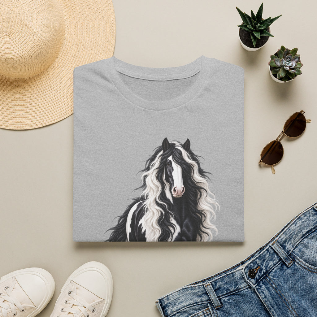 Gypsy Vanner Horse T-Shirt — Black & White Long Mane Pony Tee