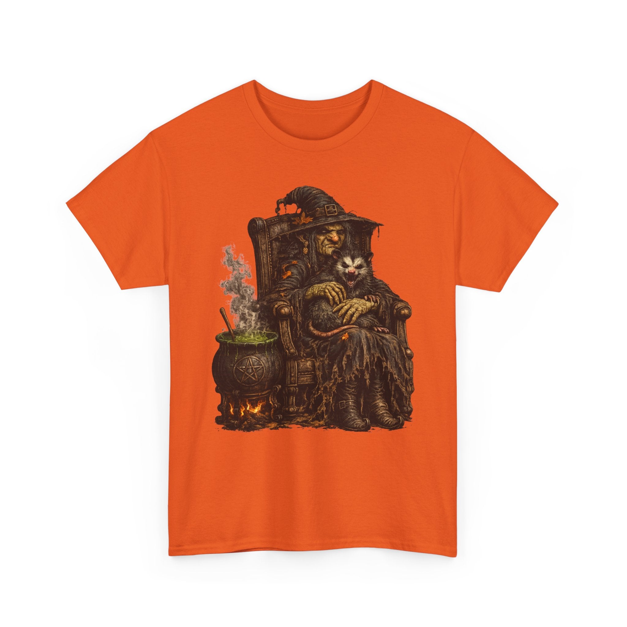 Witch & Possum Cauldron Tee — Vintage Halloween Witchcraft Shirt