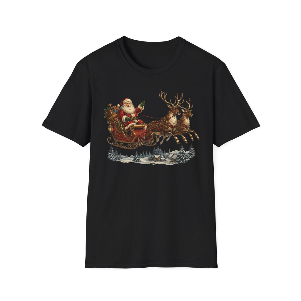 Santa Sleigh T-Shirt — Vintage Christmas Reindeer Holiday Tee