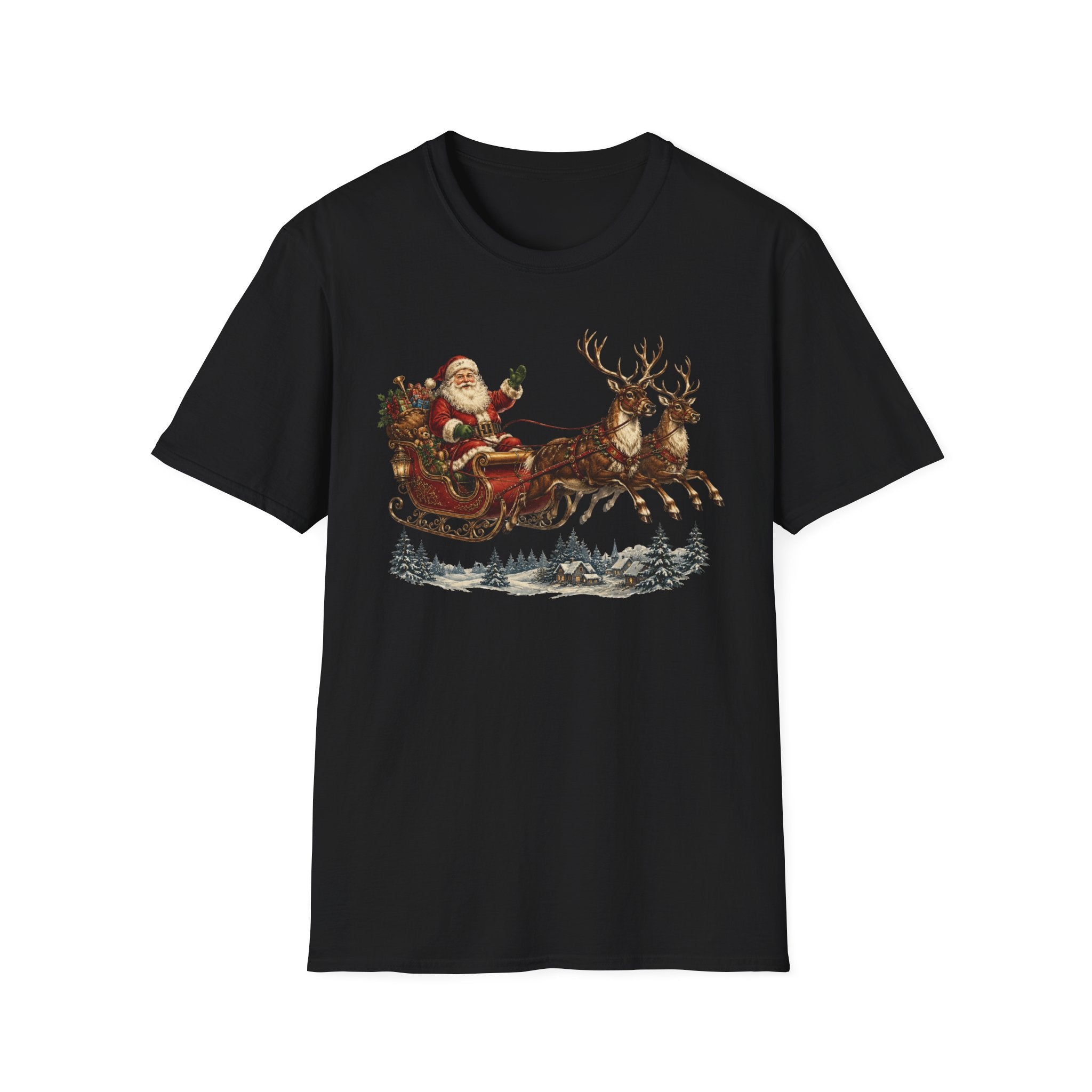Santa Sleigh T-Shirt — Vintage Christmas Reindeer Holiday Tee