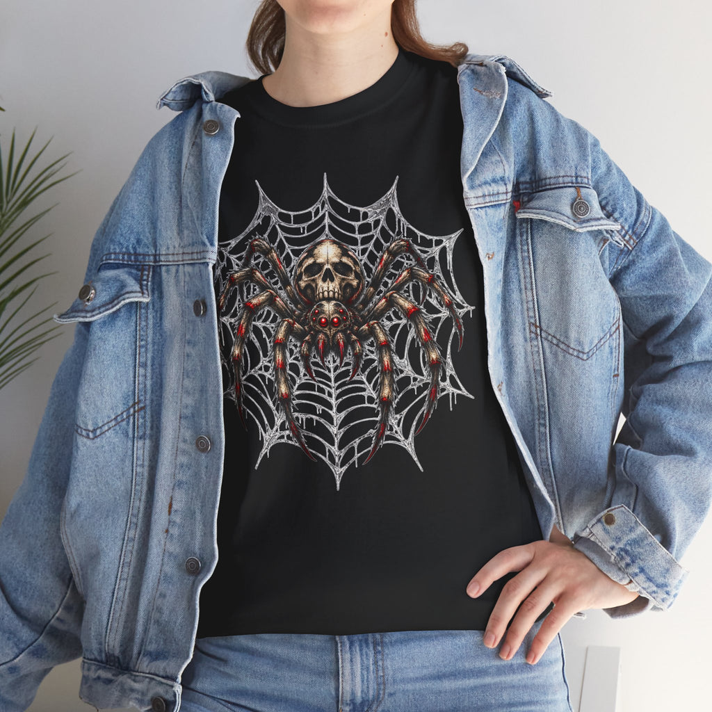 Spider Skull Web T‑Shirt — Gothic Halloween Graphic Tee